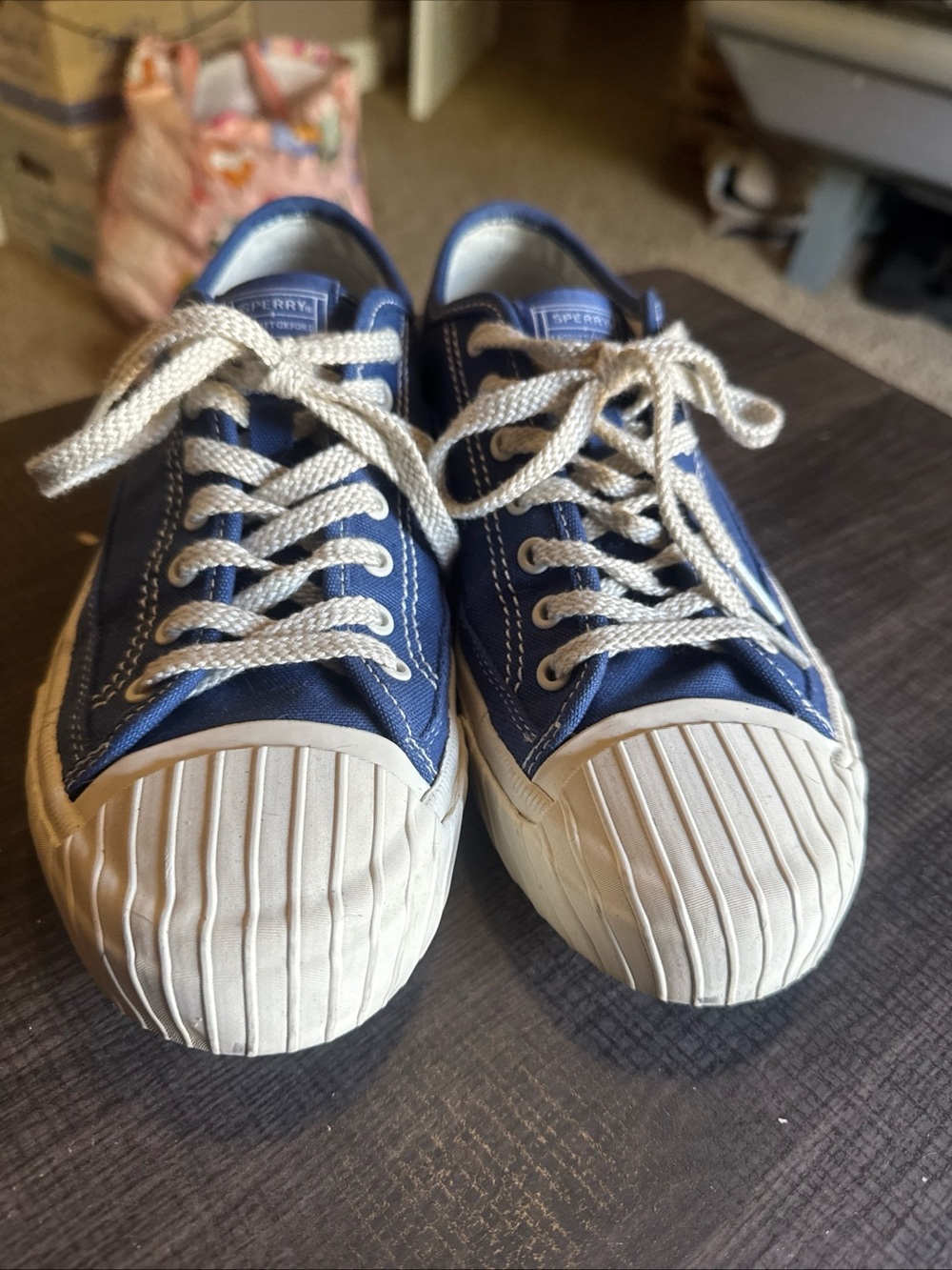 Sperry Mens STS25759 Racquet Oxford Blue White Canvas Sneakers Size 7.5